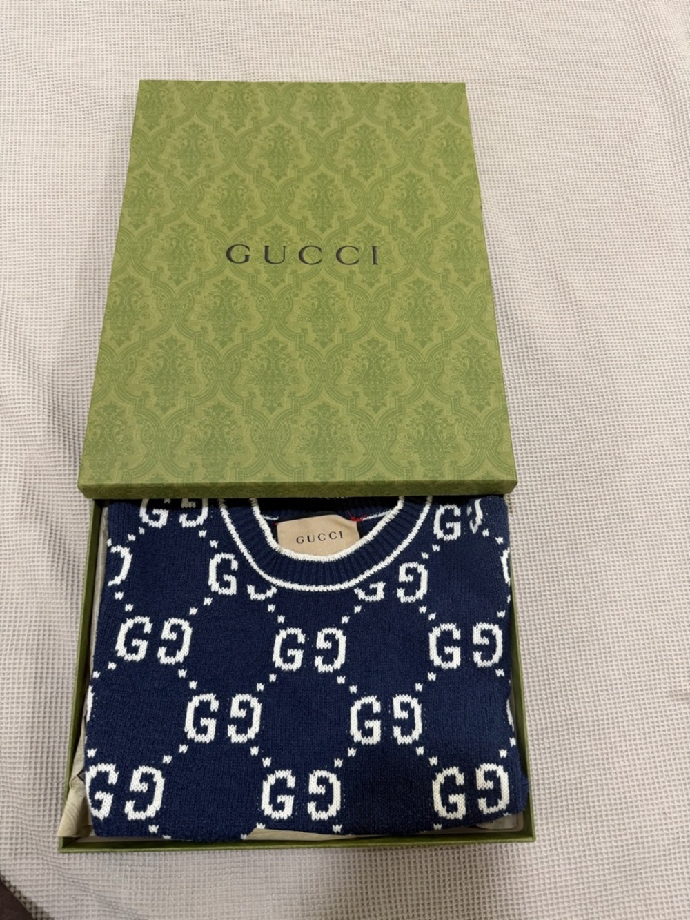 Gucci Navy and White GG Logo Knit Top